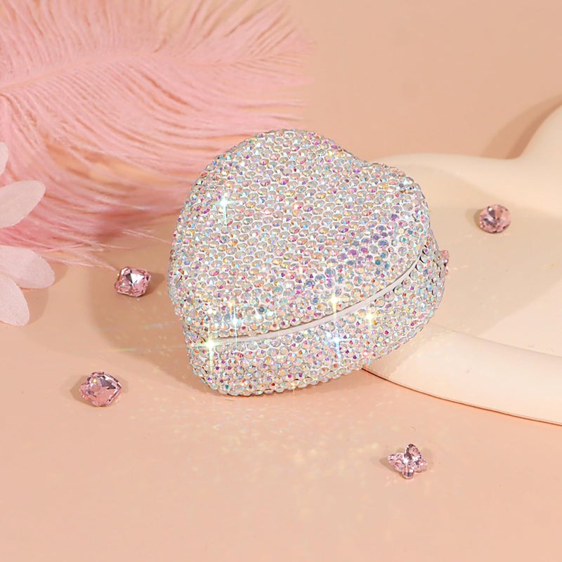 YINXIANJIN Full Diamond Heart-Shaped Jewelry Box, Mini Shiny Decorative Box for Storage Ring Earrings Trinkets Portable Travel Jewelry Holder Cute Festive Gift Box for Women and Girls (Multicolored) - Image 3
