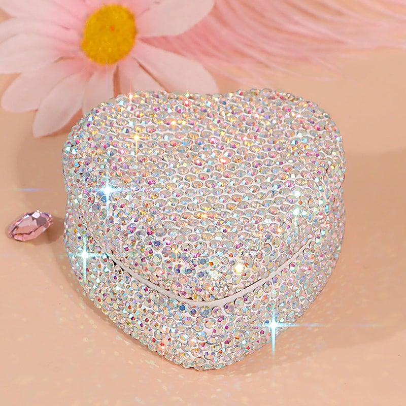 YINXIANJIN Full Diamond Heart-Shaped Jewelry Box, Mini Shiny Decorative Box for Storage Ring Earrings Trinkets Portable Travel Jewelry Holder Cute Festive Gift Box for Women and Girls (Multicolored) - Image 4