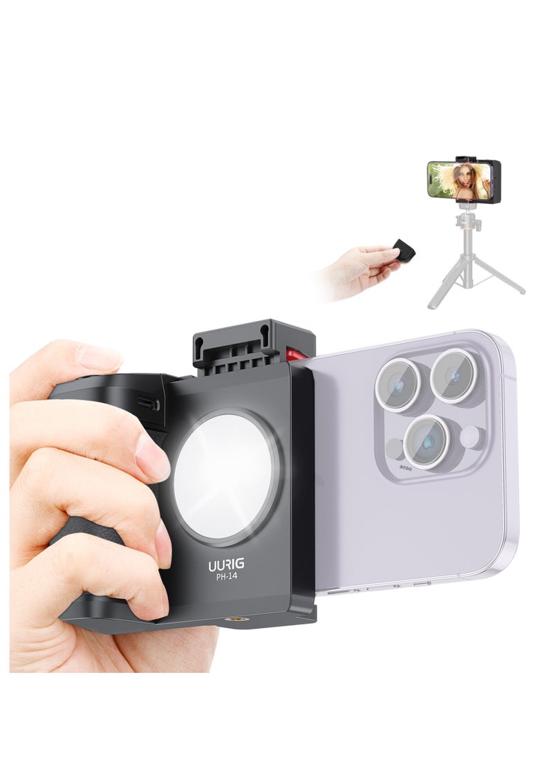Generic Smartphone Camera Grip, Griphone CapGrip with Detachable Wireless Remote Control, Three-Speed Adjustable Fill Light for Phones Video/Photo Shooting  - Image 1
