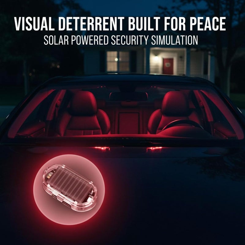 4 Pcs Car Alarm Led Light, Solar Power, Anti-Theft Simulated Dummy Alarm, Flashing Security, Easy Install - Image 2