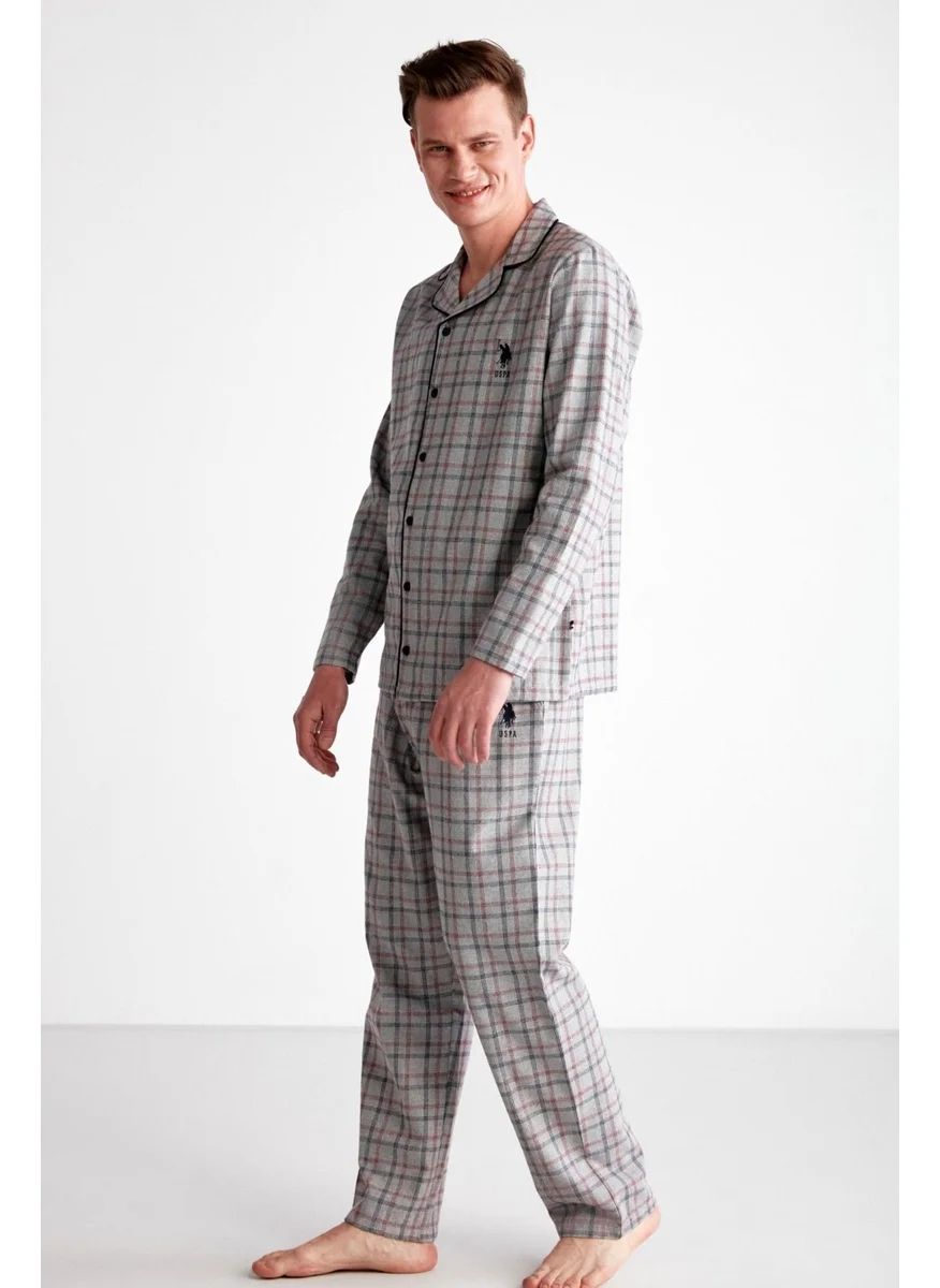 U.S. Polo Assn. Relaxed Fit Buttoned Plaid Men's Pajama Set, Long Sleeve Plaid Seasonal Pajama Set