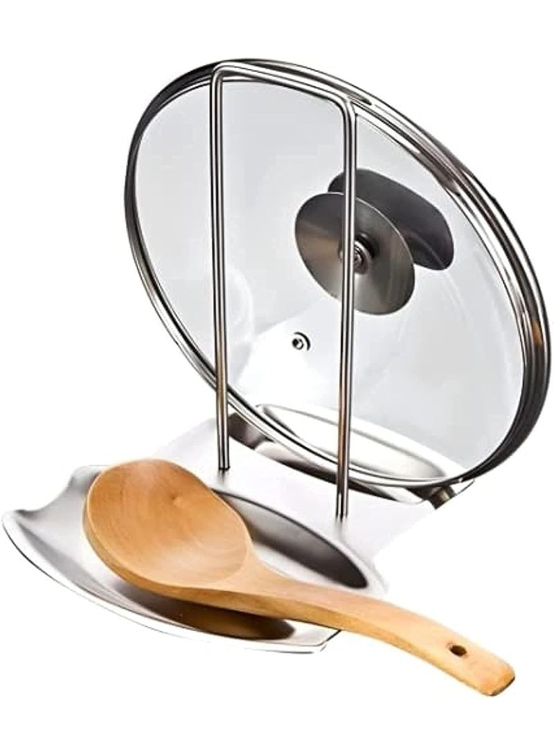 VIUAUAX pot lid holder and pan spoon rest for kitchen utensils shelf rack stand stainless steel pot cover holder home stove organizer cookware soup spoon kitchen tool a storage accessories - Image 1