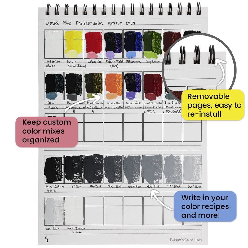 HG Art Concepts Painters Color Diary - 9x12 Spiral-Bound Acid- Free Color Swatch Book with 10 Pages for Acrylic or Oil Paint - 2 Pack - Image 2