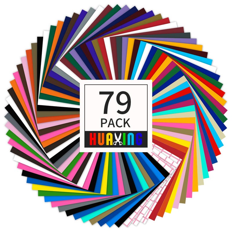 Huaxing Permanent Self Adhesive Vinyl Sheets (Pack of 79, 12” X 12”) - 38 Assorted Colors Premium Adhesive Craft Outdoor Vinyl for Decor Sticker - Image 1