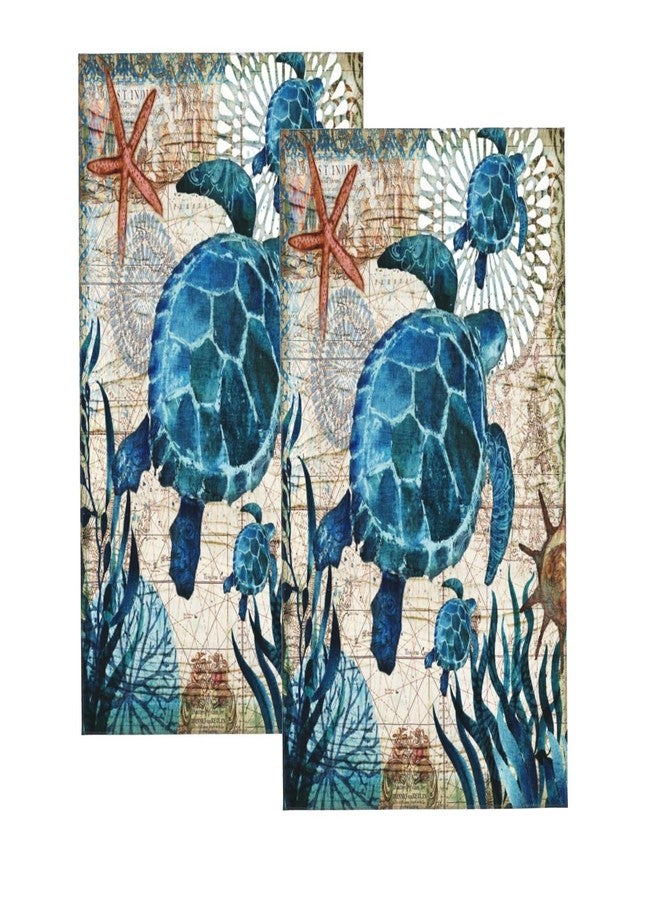 COVASA Sea Turtle Hand Towels for Bathroom Set of 2 Vintage Ocean Beach Theme Bathroom Hand Towel Ultra Soft Absorbent Small Bath Towels Kitchen Dish Guest Towel for Hotel,Spa,Gym,Home Decor 15.7"x27.5" Teal - Image 1