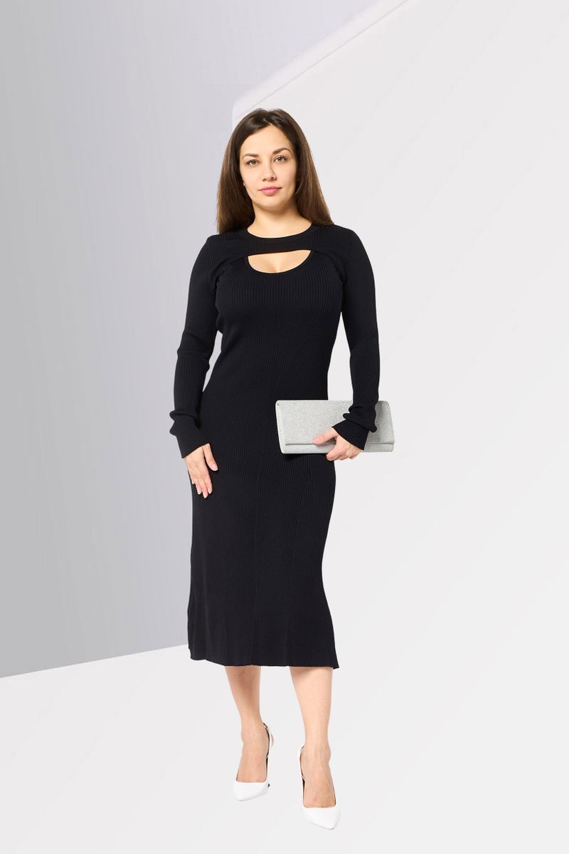 PINKO Women Ribbed Bodycon Dress, Black - Image 2