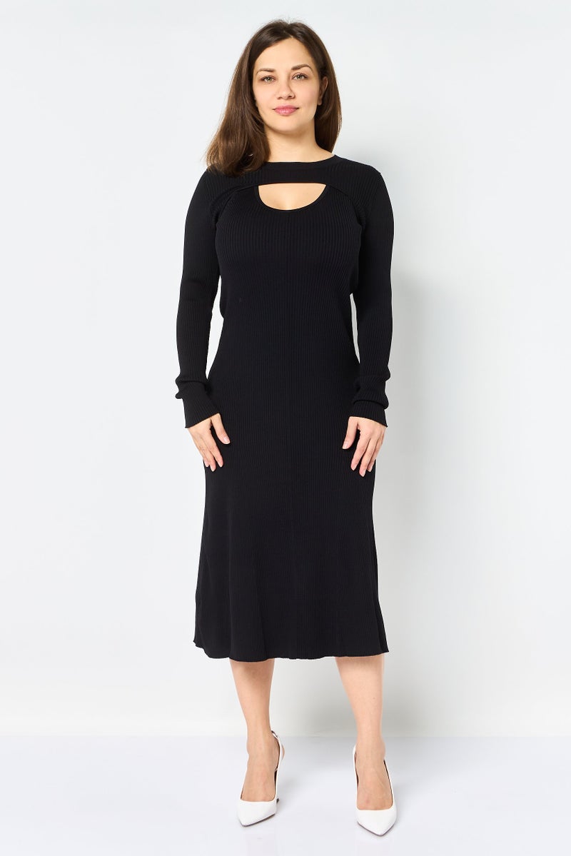 PINKO Women Ribbed Bodycon Dress, Black - Image 1