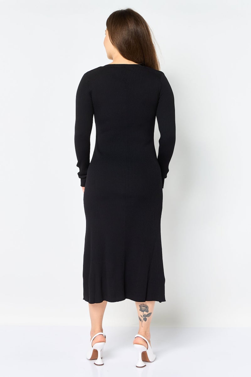 PINKO Women Ribbed Bodycon Dress, Black - Image 3