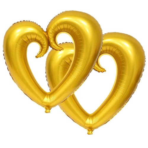 Dzrige 40 Inch Gold Heart Foil Balloons Valentines Day Love Heart Balloons Big Heart Shaped Mylar Balloons for Valentines Day Party Engagement Anniversary Wedding Birthday Decor Supplies 2 Pcs - Image 1
