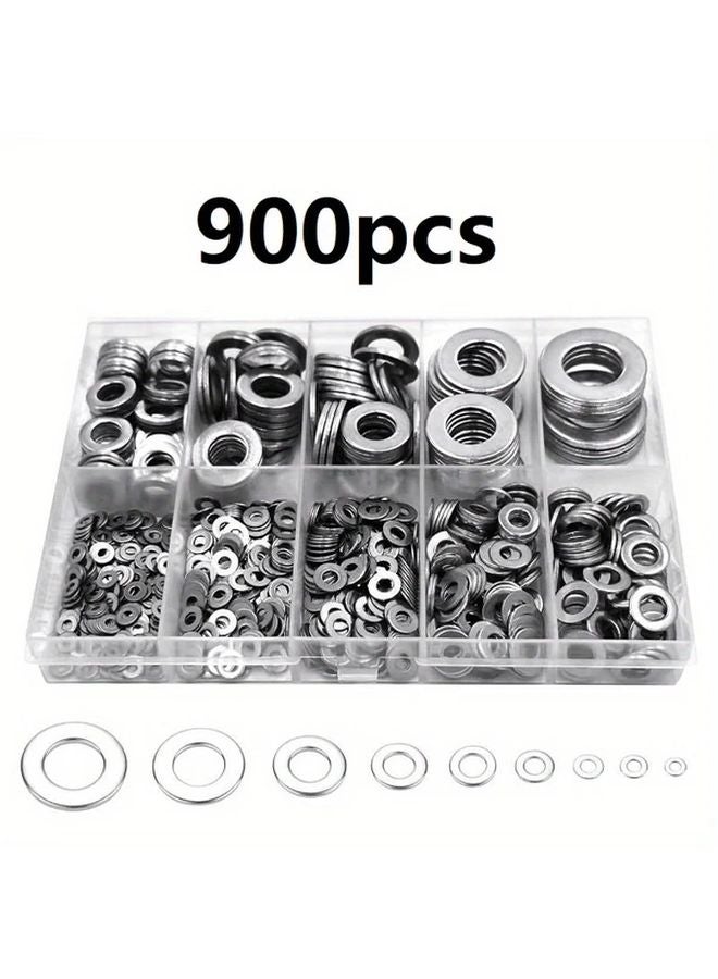 900Pcs Silvery Stainless Steel Large Fender Washers Assortment Kit 9 Sizes - Image 2