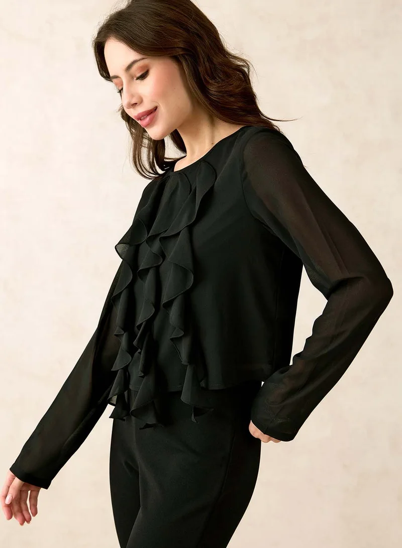 Virgio VIRGIO Georgette Vertical Ruffle Detail Top