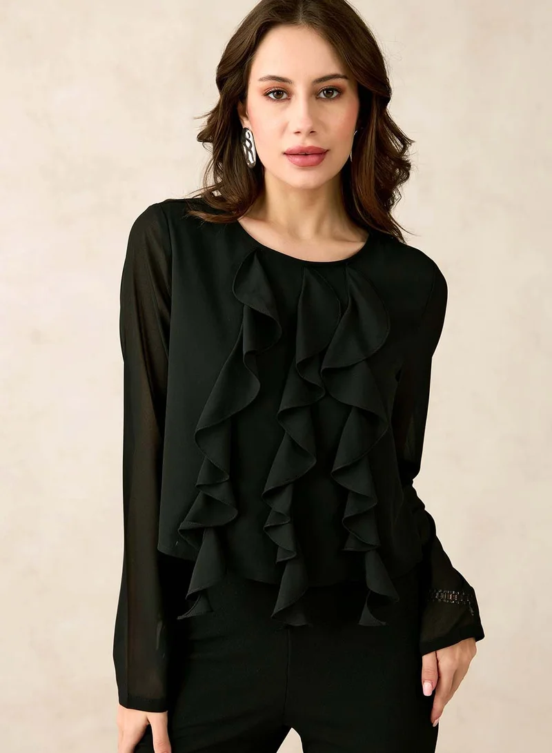 Virgio VIRGIO Georgette Vertical Ruffle Detail Top