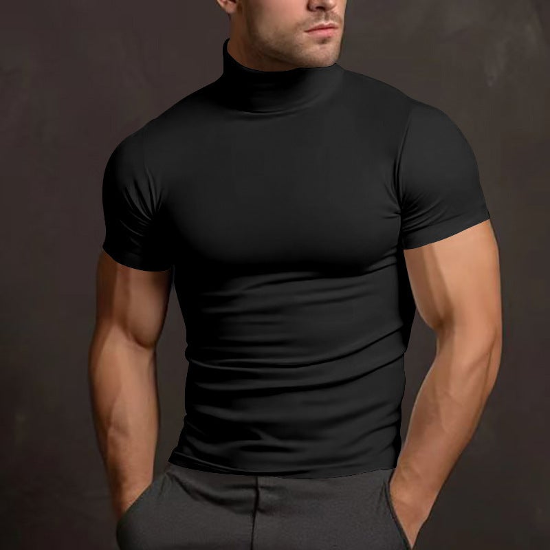 Men'S Wear 2025 Summer Solid Color Casual Short Sleeve Fashion Base Shirt Men'S Tight High Collar T-Shirt - Image 4