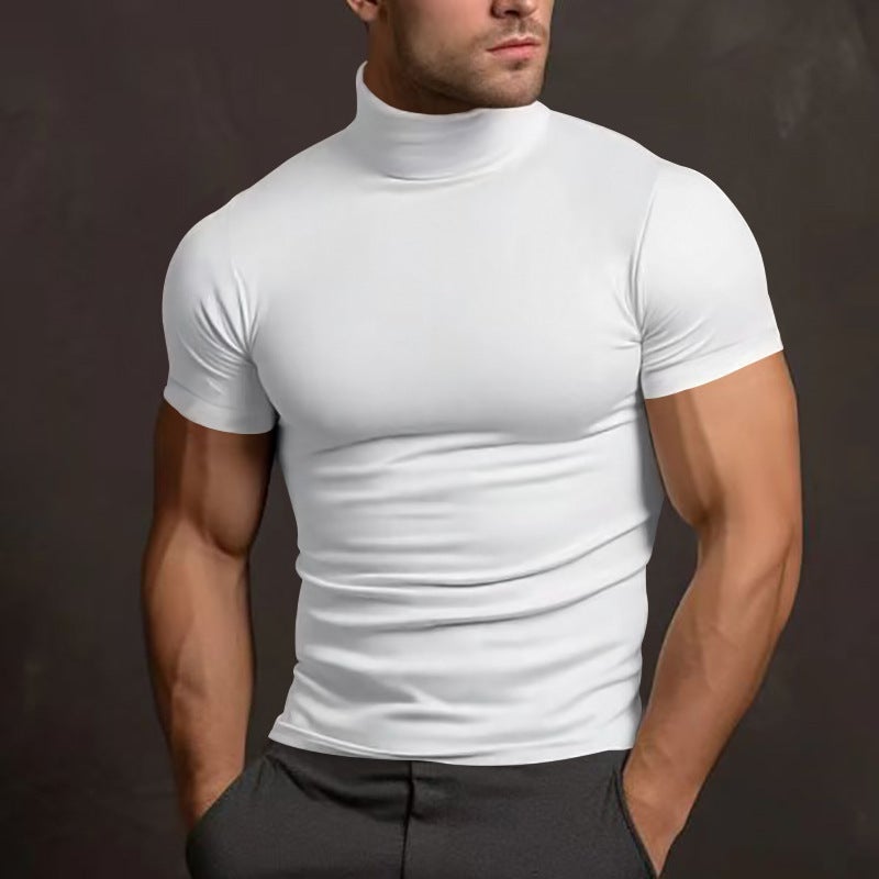 Men'S Wear 2025 Summer Solid Color Casual Short Sleeve Fashion Base Shirt Men'S Tight High Collar T-Shirt - Image 3