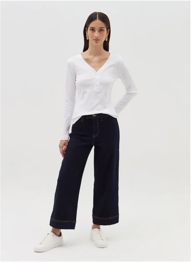 او في اس Long-sleeved T-shirt with granddad neckline