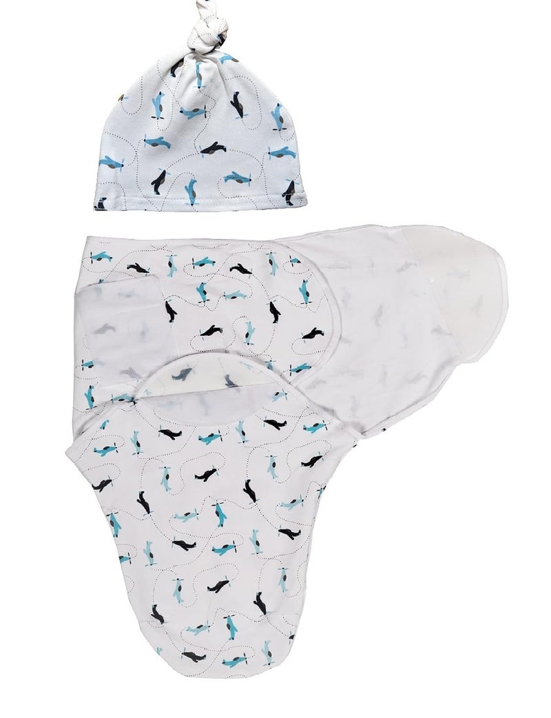 MammaChamp Swaddle Wrap Blanket with Matching Knot Cap for Newborn Infant 06 MonthsPack of 1 Aeroplane