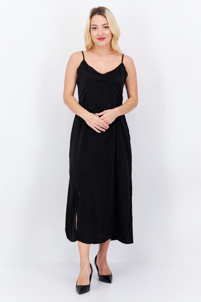 French Connection Women Solid Midi Casual Dress, Black - Image 1