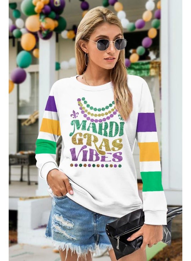MYHALF Mardi Gras Shirts for Women: Tuesday Long Sleeve Tshirt Carnival Graphic Tees Tops Funny Holiday Parade Outfits White a - Image 2