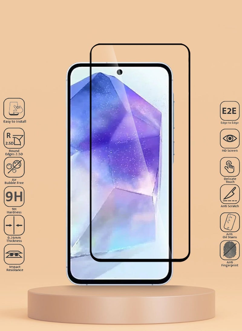 Techie واقي شاشة كامل من الزجاج المقوى عالي الجودة بدرجة صلابة 10H لهاتف Samsung Galaxy A55 - مضاد للخدش ومضاد لبصمات الأصابع ومضاد للفقاعات - Image 2