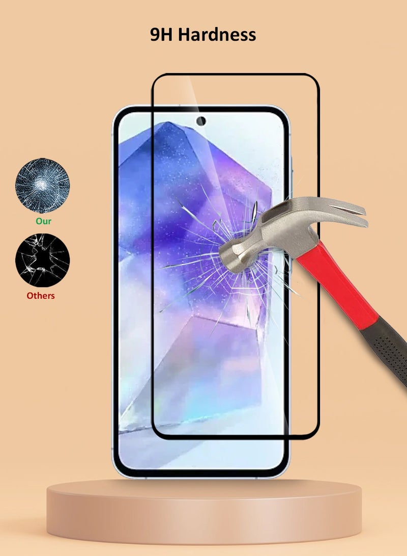 Techie واقي شاشة كامل من الزجاج المقوى عالي الجودة بدرجة صلابة 10H لهاتف Samsung Galaxy A55 - مضاد للخدش ومضاد لبصمات الأصابع ومضاد للفقاعات - Image 3