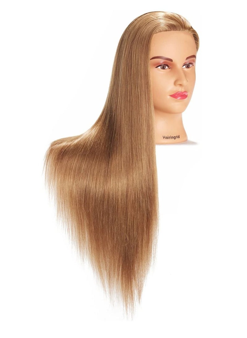 إستيل رأس مانيكان لتصفيف الشعر وتدريب رأس مانيكين للتجميل دمية رأس من الألياف الاصطناعية للشعر وحامل مشبك مجاني رملي ذهبي - Image 2
