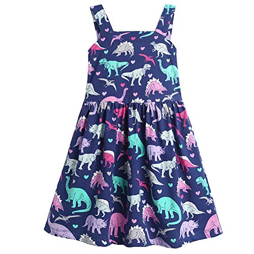Frogwill Toddler Girls Dinosaur Dress Fifties Summer Tank Top 2-7Y (4T, Dinosaur) - Image 1