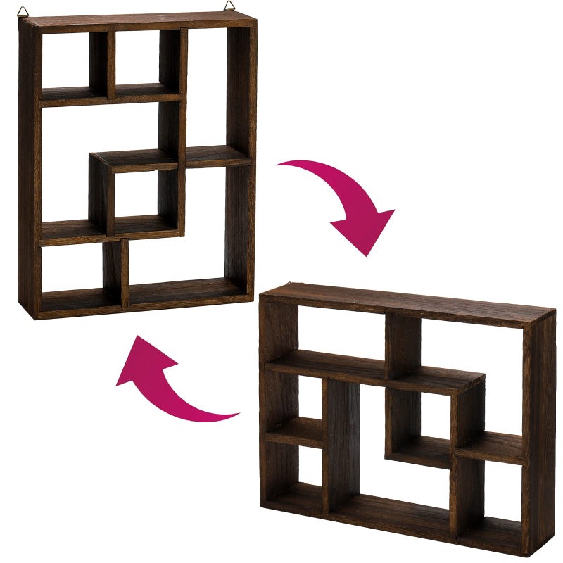 WUWEOT Wood Shadow Box, 15" x 12" Cubes Display Shelf, Freestanding & Wall Mountable Floating Shelves, 7-Compartment Knickknack Display Organizer with Screws for Christmas - Image 3