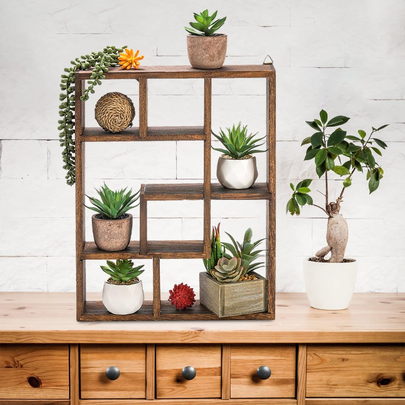 WUWEOT Wood Shadow Box, 15" x 12" Cubes Display Shelf, Freestanding & Wall Mountable Floating Shelves, 7-Compartment Knickknack Display Organizer with Screws for Christmas - Image 4