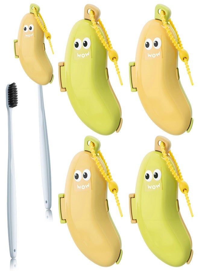 CANIPHA 4Pcs Banana Toothbrush Set Includes Yellow Cyan, Portable Banana Toothbrush Holder with Toothpaste Dispenser, Home Goods Suitable for Home Use or Travel - Image 1