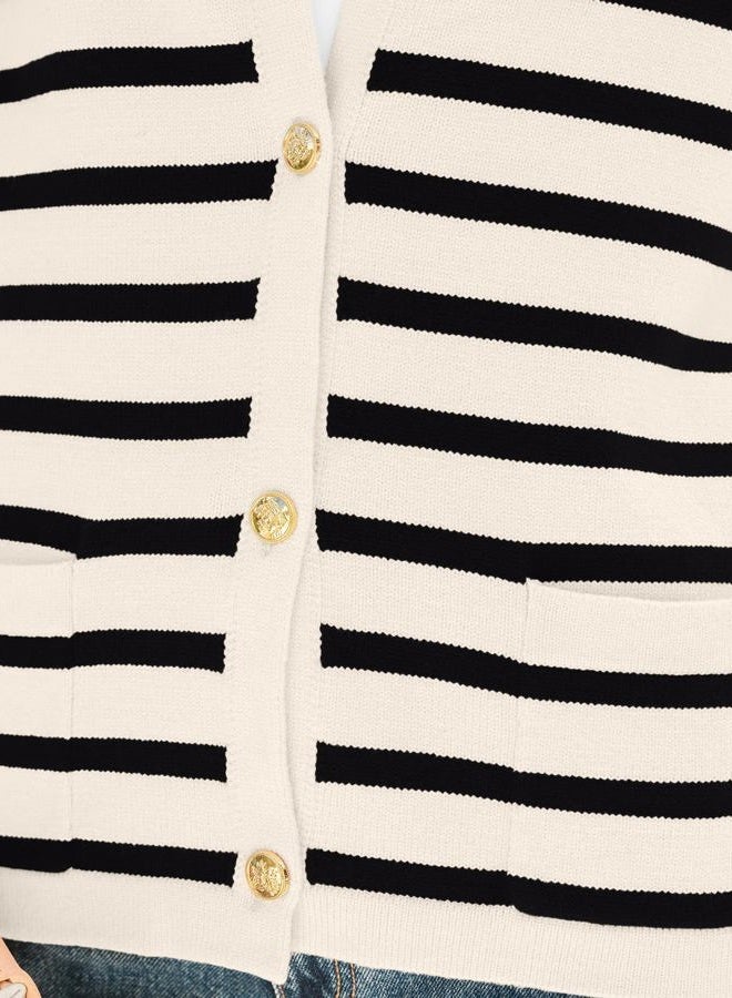 LILLUSORY Women's Striped Cardigan Sweaters Fall Outfits Clothes Fashion Trendy Long Sleeve Tops Casual Knit Lady Jackets Apricot Black XL - Image 5