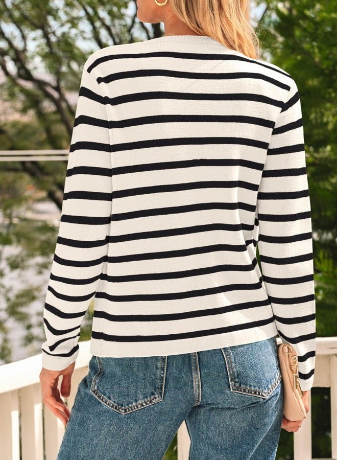 LILLUSORY Women's Striped Cardigan Sweaters Fall Outfits Clothes Fashion Trendy Long Sleeve Tops Casual Knit Lady Jackets Apricot Black XL - Image 4
