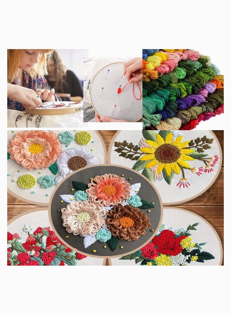 SYOSI Embroidery Starter Kit Cross Stitch Pen Punch Needle Craft Tool Wood Hoop Floss Bobbins Threading DIY Sewing Adults Beginners - Image 3