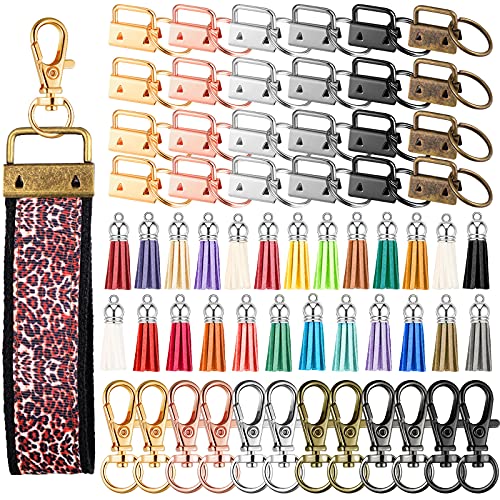 Furge 72 Pieces Key Fob Hardware Set Including 24 Wristlet with Keyring, Colorful Leather Keychain Tassel and Swivel Snap Hooks for Supplies, 6 Colors, Multicolor, Large - Image 1