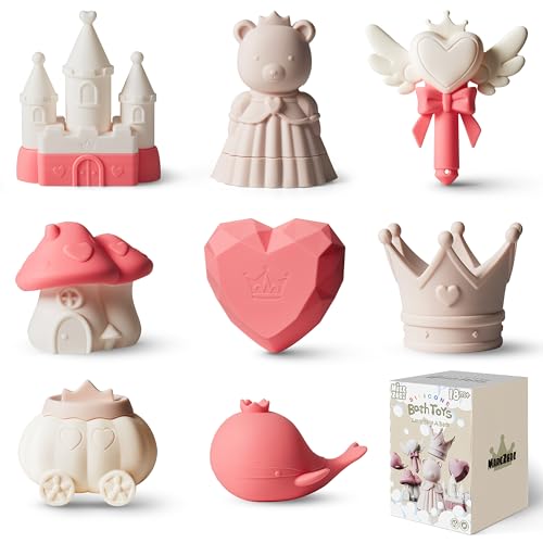 MarcZero Princess Silicone Bath Toys 8Pcs for Toddlers Kids BabiesBathtub Water ToysSoft Squeezable EasyGrip Pool Toys Set Peach Pink - Image 1