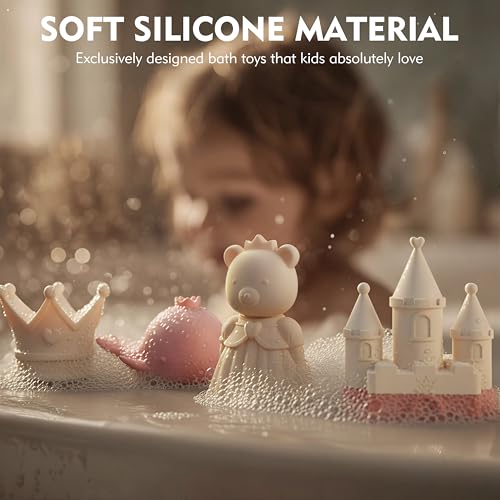 MarcZero Princess Silicone Bath Toys 8Pcs for Toddlers Kids BabiesBathtub Water ToysSoft Squeezable EasyGrip Pool Toys Set Peach Pink - Image 5
