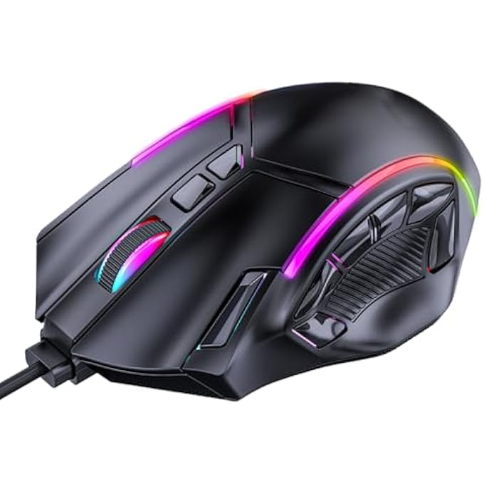 rayihni WIRED GAMING MOUSE, X15 WIRED USB COMPUTER MOUSE, 12800DPI RGB BACKLIGHT CORDED MOUSE FOR COMPUTERS GAMING DEVICES, 12 PROGRAMMING KEYS, OFFICE AND HOME MICE - Image 1