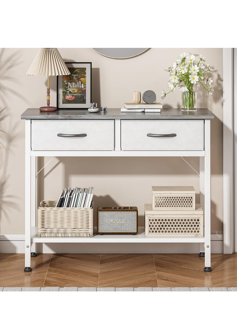 ZUIHAO Sofa Table with 2-Tier Storage Layers Console Table with 2 Cabinet,Console Display Shelf Kitchen Storage Cabinet for Dining Room Couch Living Room Grey 85 X 35 X 75cm - Image 1