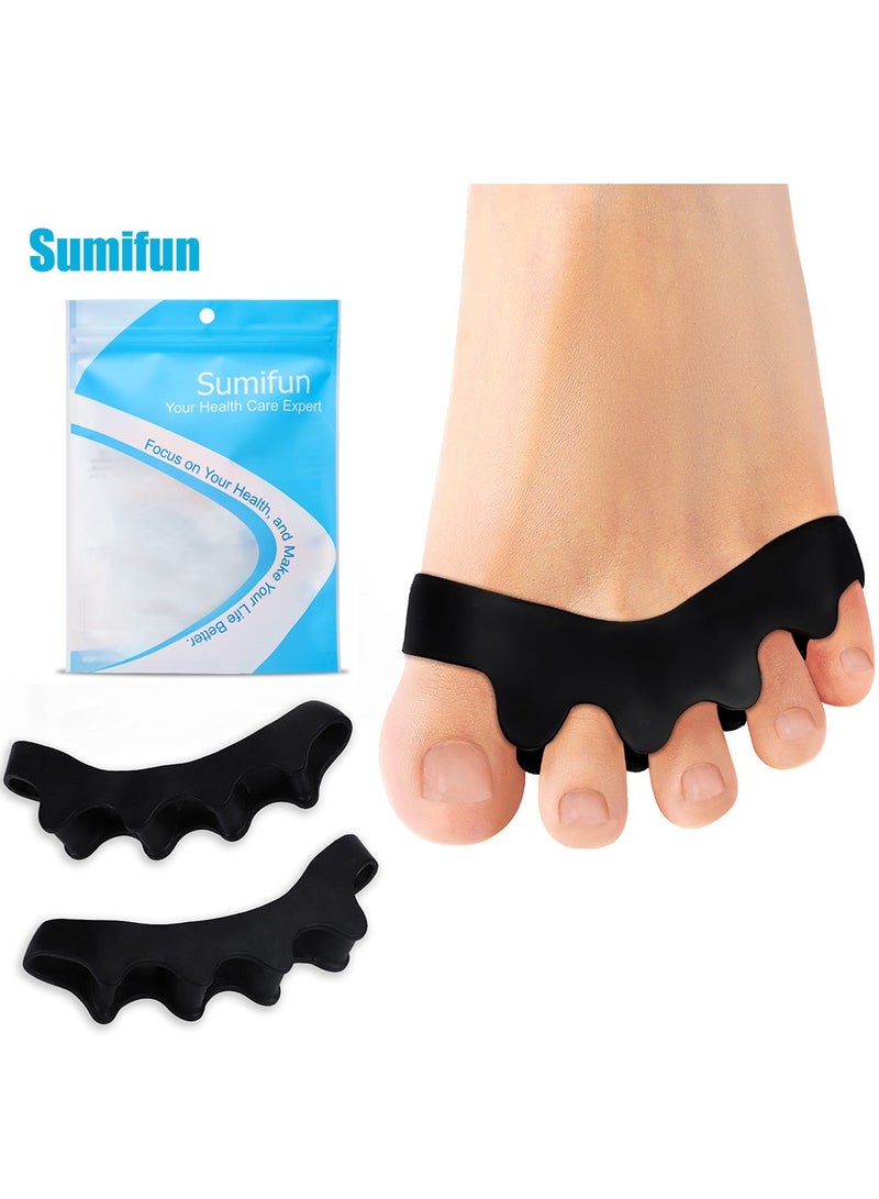Sumifun For Time Fitness Toe Separator - 1 Pair Gel Toe Spacers Overlapping Toes - Foot Realignment - Silicone Toe Straighteners Bent Toes, Bunion Correction Toe Correctors, Toe Spreaders (Black, One Size) - Image 1