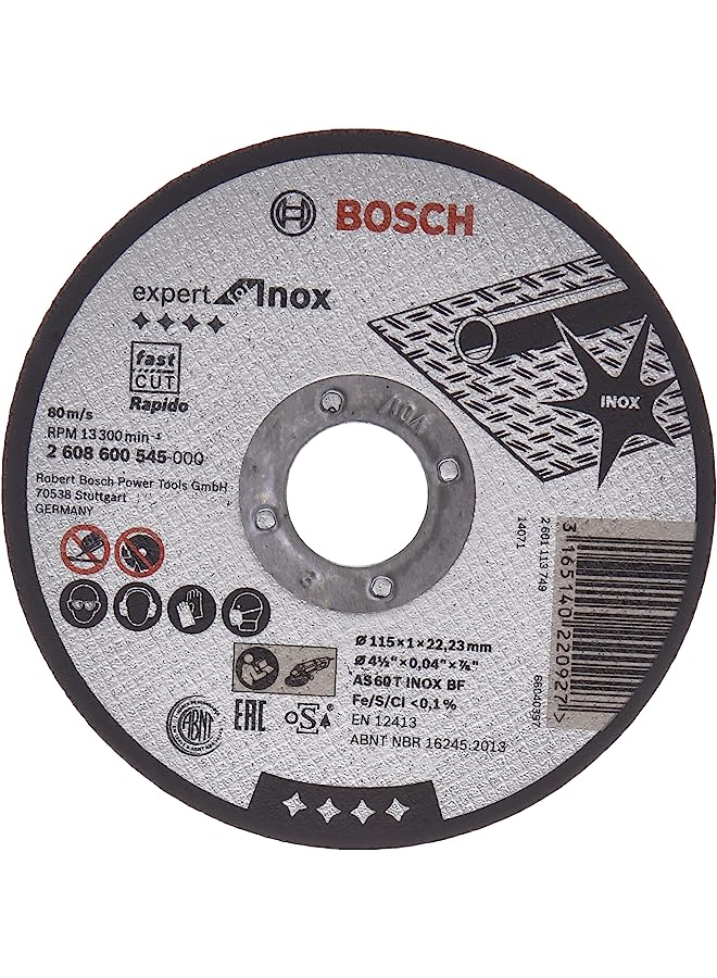 BOSCH cutting wheel expert for inox - rapido as 60 t inox bf, 115 mm, 1,0 mm - 2 608 600 545 - Image 1