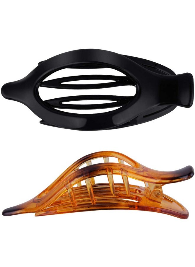 CROWN GUIDE - Hair Claw Clips For Long Thick Hair Womens Crystal Plastic Curved Side Slide Hair Clips Comb Girls Ladies Beauty Accessory Pin Teeth Clamp 2Pcs(Black And Coffee) - Image 1