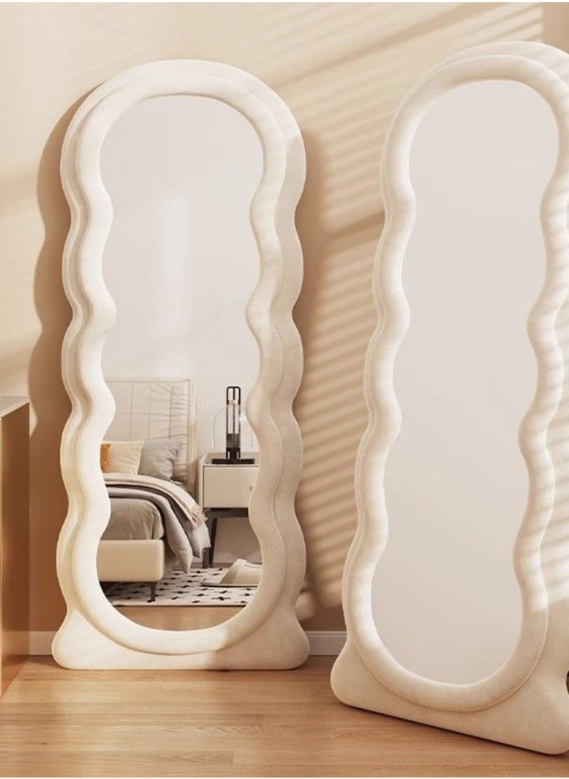 Hihonor Full Body Mirror 160x60CM Wavy Full Body Mirror, Fitting Mirror Dressing Mirror, Shaped Mirror for Bedroom Dressing Room Living Room, White  - Image 1