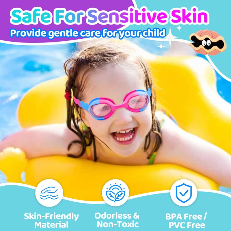 Vvinca 2 pack Kids Swim Goggles for Boys Girls Age 3-12, Wave-Shaped Quick Adjust Strap, Anti-Fog UV Protection Swimming Goggles, No Leaking Kids Goggles for Toddler Youth Pool Water Swimming - Image 4