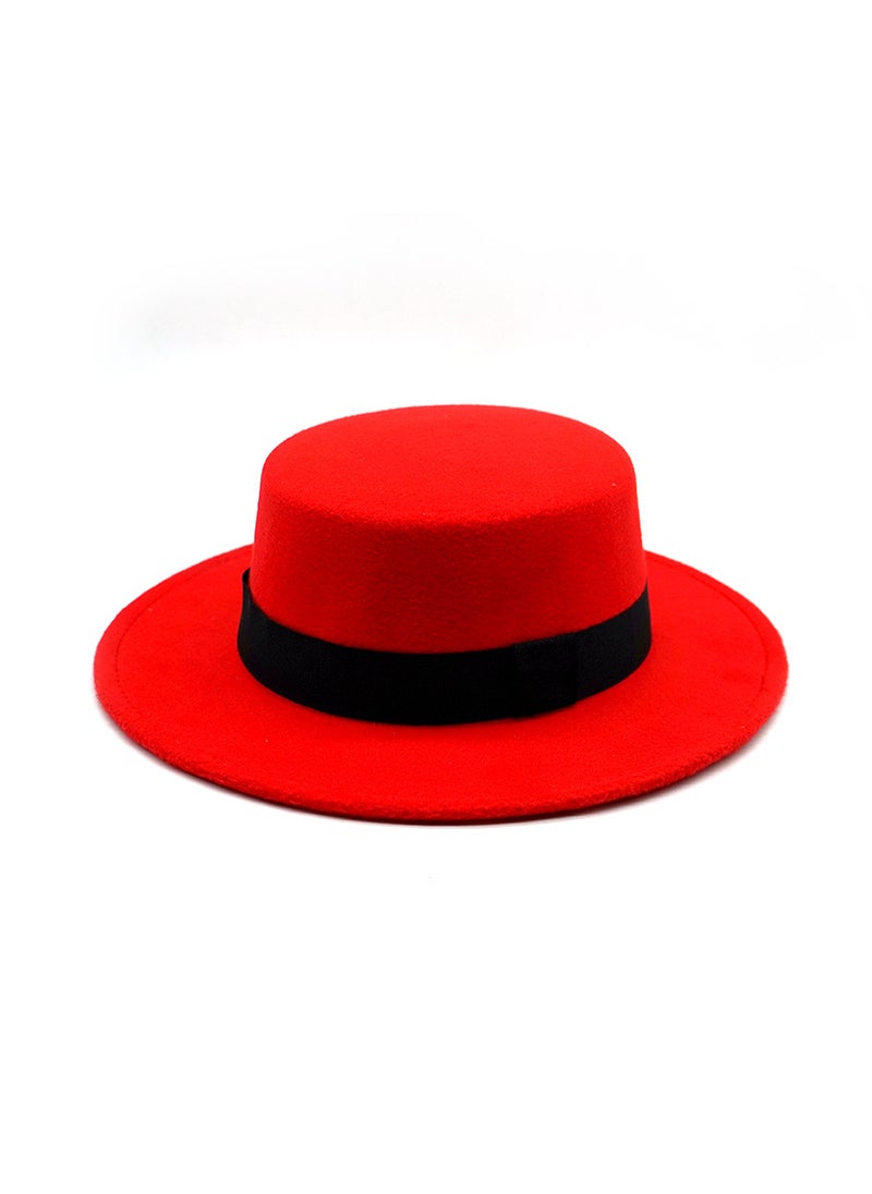 Generic Vintage British Style Wool Flat Cap with Ribbon Red 