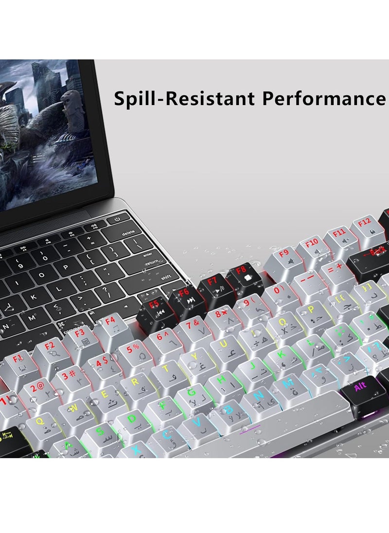 XUNFOX - Xunfox K80 Gaming Keyboard - Blue Mechanical Switch – Rainbow backlight – 87 Keys TKL Size – Double Color keycaps – ( Arabic & English Keys ) - Image 1