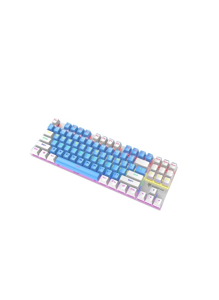 XUNFOX - Xunfox K80 Gaming Keyboard - Blue Mechanical Switch – Rainbow backlight – 87 Keys TKL Size – Double Color keycaps – ( Arabic & English Keys ) - Image 1