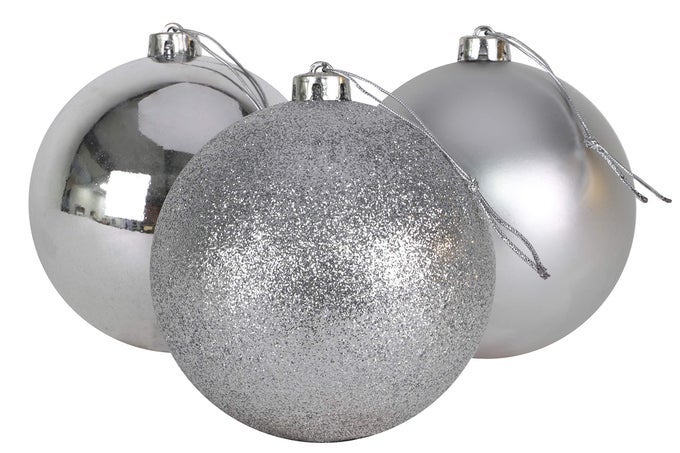 3150MM EXTRA LARGE BAUBLES SHINY MATTE GLITTER DESIGN CHRISTMAS DECORATIONS SILVER
