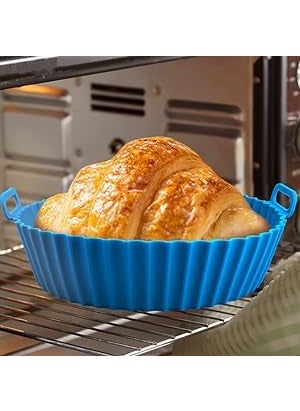 D Dayons DDayons Silicone Air Fryer Basket and Tray with Handle NonStick HeatResistant Air Fryer BasketOven Accessories Round Baking Tray Set of 6 Multicolor  - Image 2