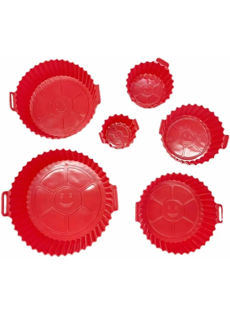 D Dayons DDayons Silicone Air Fryer Basket and Tray with Handle NonStick HeatResistant Air Fryer BasketOven Accessories Round Baking Tray Set of 6 Multicolor  - Image 4