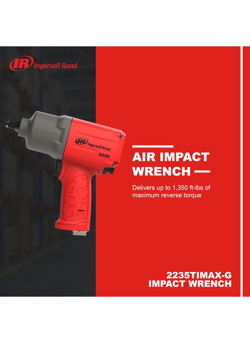 INGERSOLL-RAND Ingersoll Rand 2235TiMAX-R 1/2" Drive Air Impact Wrench, Lightweight 4.6 lb Design, Powerful Torque Output up to 1,350 ft-lbs, Titanium Hammer Case, Max Control, Red  - Image 2