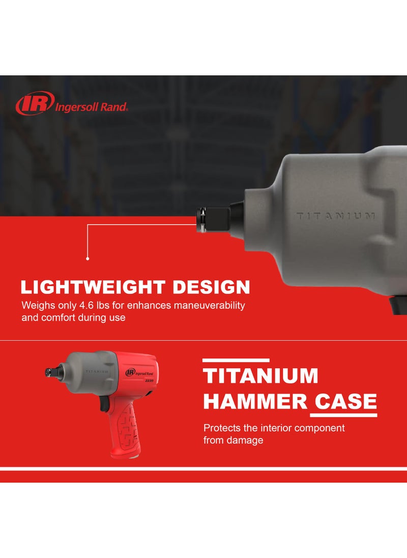 INGERSOLL-RAND Ingersoll Rand 2235TiMAX-R 1/2" Drive Air Impact Wrench, Lightweight 4.6 lb Design, Powerful Torque Output up to 1,350 ft-lbs, Titanium Hammer Case, Max Control, Red  - Image 3